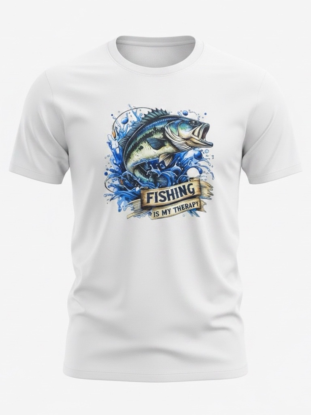 Gildan White Short Sleeve T-Shirt with Blue & Green Fish Graphic